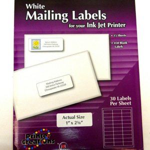 White Address Labels Inkjet 15 Sheets 450 Total